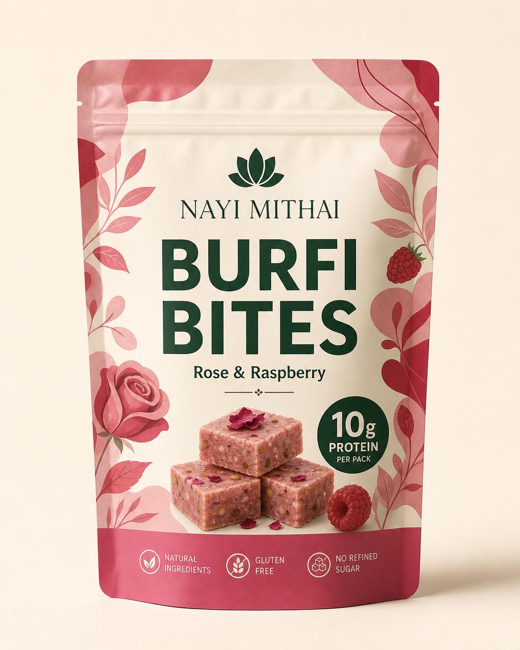 Rose & Raspberry NAYI MITHAI Barfi Bites resealable pouch